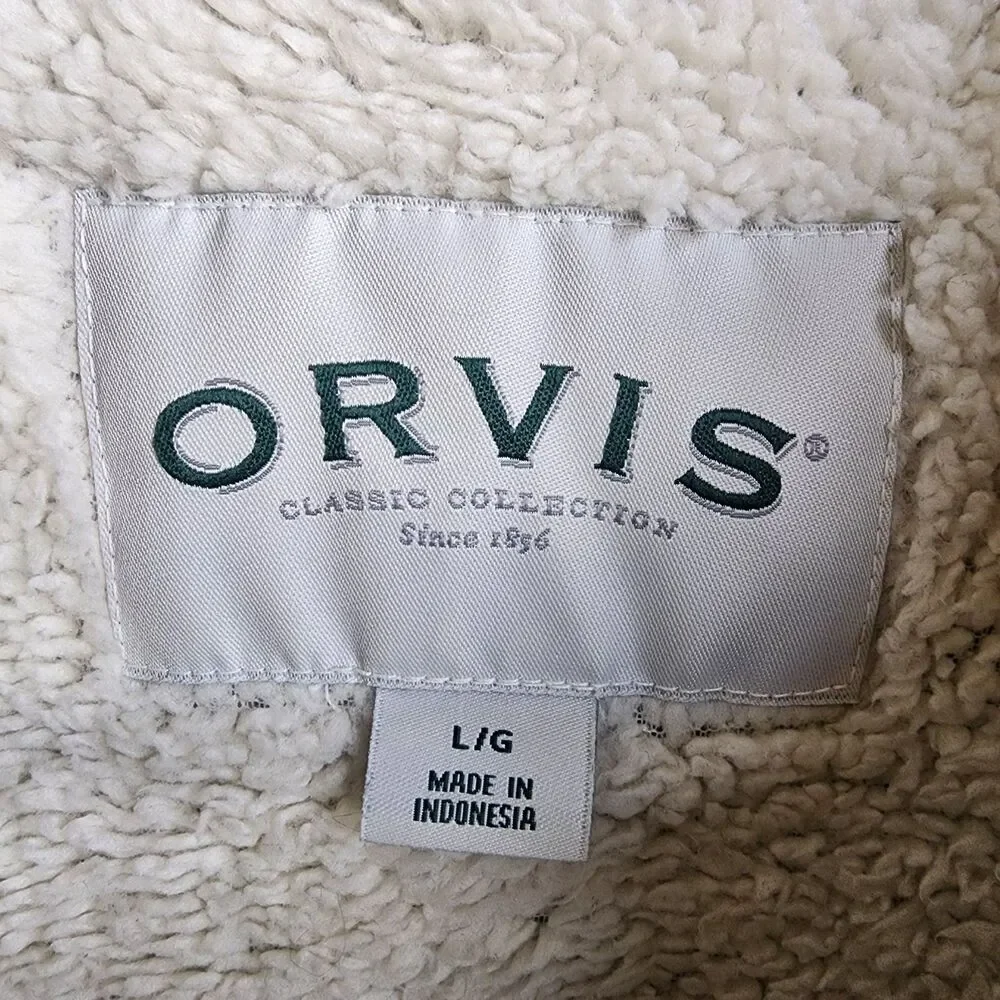 Orvis Classic 1/4 Zip Pullover Sweater Sherpa Lined Gray Textured Men's Large